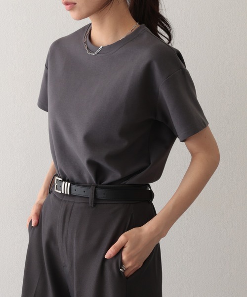 Lace Ladies(レースレディース)の「ソリッドカラー クルーネック 半袖 ベーシック Tシャツ(Tシャツ/カットソー・レディース・ブラック/チャコールグレー/ベージュ/モカ/ミント/ホワイト・S/FREE)」の3枚目の写真