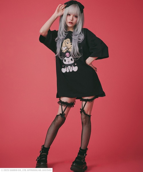 GALFY（ガルフィー）の「GALFY（ガルフィー）サンリオ クロミコラボ キャラクターアップリケ ビッグシルエット半袖Tシャツ メンズ レディース ユニセックス（Tシャツ/カットソー・レディース・オフホワイト/ブラック/ブラック系その他/パープル・L）」の18枚目の写真