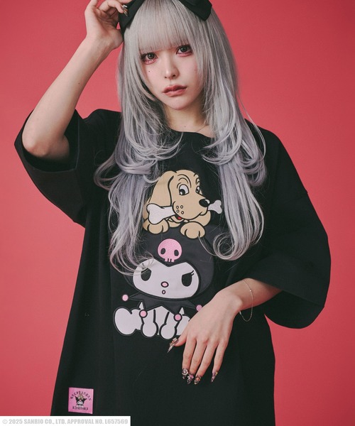 GALFY（ガルフィー）の「GALFY（ガルフィー）サンリオ クロミコラボ キャラクターアップリケ ビッグシルエット半袖Tシャツ メンズ レディース ユニセックス（Tシャツ/カットソー・レディース・オフホワイト/ブラック/ブラック系その他/パープル・L）」の13枚目の写真