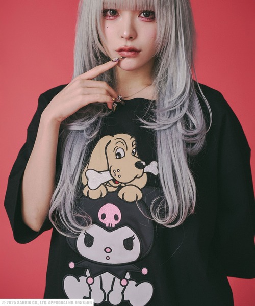 GALFY（ガルフィー）の「GALFY（ガルフィー）サンリオ クロミコラボ キャラクターアップリケ ビッグシルエット半袖Tシャツ メンズ レディース ユニセックス（Tシャツ/カットソー・レディース・オフホワイト/ブラック/ブラック系その他/パープル・L）」の12枚目の写真