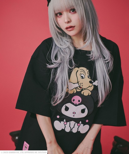 GALFY（ガルフィー）の「GALFY（ガルフィー）サンリオ クロミコラボ キャラクターアップリケ ビッグシルエット半袖Tシャツ メンズ レディース ユニセックス（Tシャツ/カットソー・レディース・オフホワイト/ブラック/ブラック系その他/パープル・L）」の14枚目の写真
