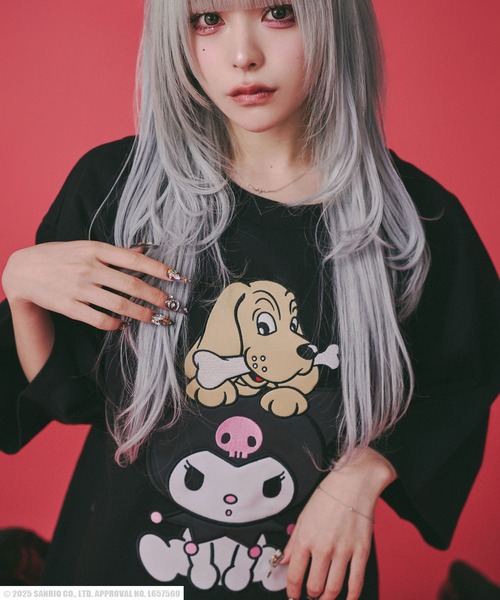 GALFY（ガルフィー）の「GALFY（ガルフィー）サンリオ クロミコラボ キャラクターアップリケ ビッグシルエット半袖Tシャツ メンズ レディース ユニセックス（Tシャツ/カットソー・レディース・オフホワイト/ブラック/ブラック系その他/パープル・L）」の15枚目の写真