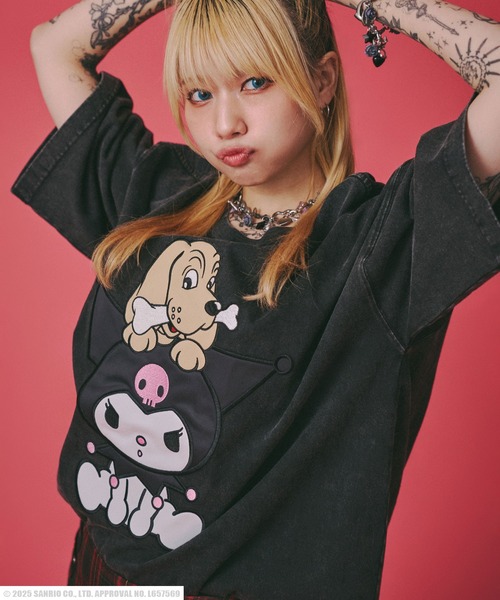 GALFY（ガルフィー）の「GALFY（ガルフィー）サンリオ クロミコラボ キャラクターアップリケ ビッグシルエット半袖Tシャツ メンズ レディース ユニセックス（Tシャツ/カットソー・レディース・オフホワイト/ブラック/ブラック系その他/パープル・L）」の19枚目の写真