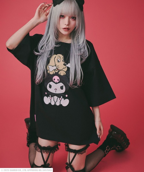 GALFY（ガルフィー）の「GALFY（ガルフィー）サンリオ クロミコラボ キャラクターアップリケ ビッグシルエット半袖Tシャツ メンズ レディース ユニセックス（Tシャツ/カットソー・レディース・オフホワイト/ブラック/ブラック系その他/パープル・L）」の11枚目の写真