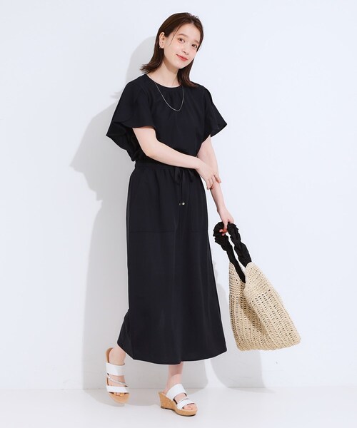 フリル袖トップ×ラップスカート(3design)（黒）春/夏 2wayの着こなし