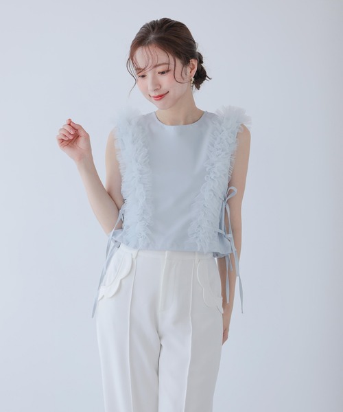 Fit more(フィットモア)の「ボリュームチュールフリル2wayトップス(その他トップス・レディース・ホワイト/ブラック/ブルー・FREE)」の7枚目の写真