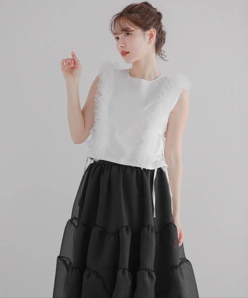 Fit more(フィットモア)の「ボリュームチュールフリル2wayトップス(その他トップス・レディース・ホワイト/ブラック/ブルー・FREE)」の8枚目の写真