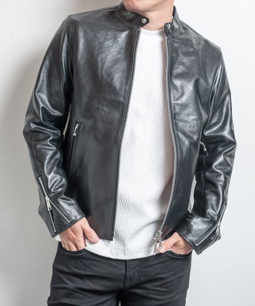 Buffalo Bobs（バッファローボブズ）の「SILVER STONE(シルバーストーン)ラムレザー シングル ライダースジャケット（ライダースジャケット・メンズ・ブラック・3/L/2/M/1/S/4(LL)）」の2枚目の写真