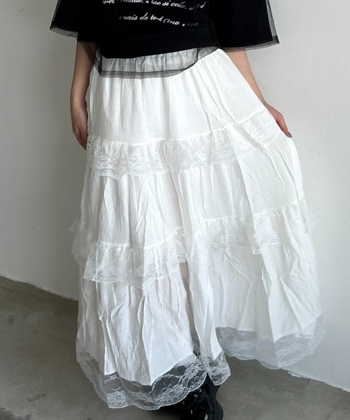 .KOM（ドットコム）の「A'GEM/9 × .kom 『.KOMZ/ドットケーオーエムゼット』 /ティアードチュールフリルスカート（スカート・レディース・ホワイト・FREE）」の3枚目の写真