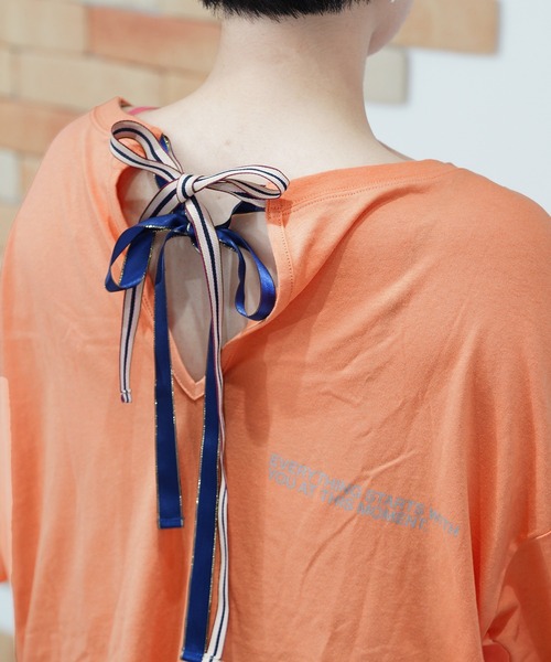 MARKEY'S（マーキーズ）の「バックスリットビッグＴシャツ/おとな（Tシャツ/カットソー・レディース・オレンジ/オフホワイト/ブラック・160cm）」の8枚目の写真