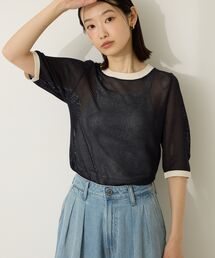 配色メッシュニットリンガーTシャツ