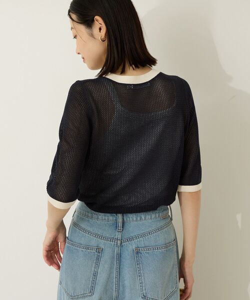 AMERICAN HOLIC(アメリカンホリック)の「配色メッシュニットリンガーTシャツ(ニット/セーター・レディース・アイボリー/ネイビー/ブラウン・M/L)」の7枚目の写真