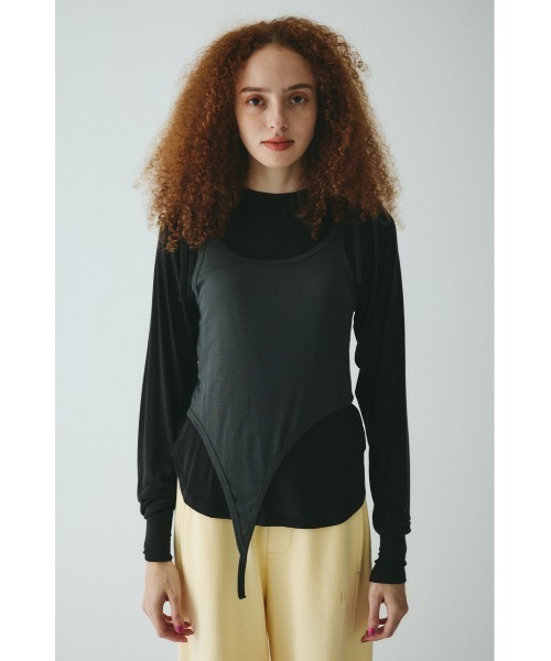 HeRIN.CYE(ヘリンドットサイ)の「Sheer layreard cut tops シアーレイヤードカットトップス(Tシャツ/カットソー・レディース・ピンク/ブラック/ベージュ・FREE)」の2枚目の写真