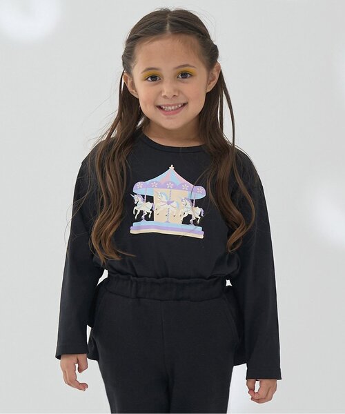 Lycee mine（リセマイン）の「【ソフトコットン】選べる4柄8色展開アソートプリントAラインTシャツ（Tシャツ/カットソー・キッズ・クリーム/オフホワイト/ブルーグレー/ブラック/ライトピンク/ベビーピンク/ラベンダー/ネイビー・100cm/110cm/150cm/140cm/130cm/120cm）」の3枚目の写真