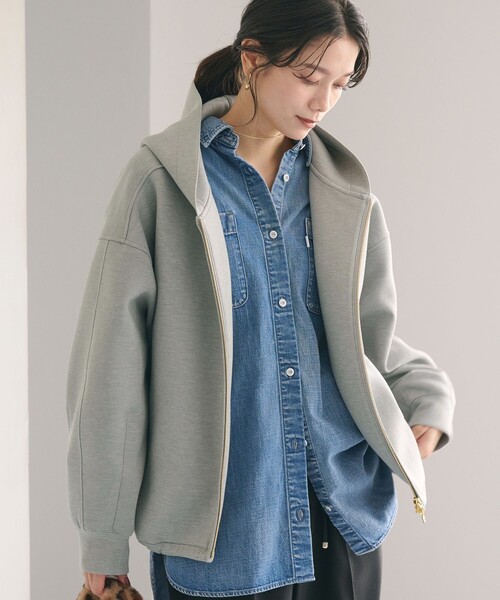 green label relaxing（グリーンレーベルリラクシング）の「ダンボール ジップ フーディ（パーカー・レディース・ブラック/ナチュラル/モカ/グレー・FREE）」の5枚目の写真