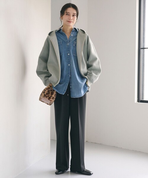 green label relaxing（グリーンレーベルリラクシング）の「ダンボール ジップ フーディ（パーカー・レディース・ブラック/ナチュラル/モカ/グレー・FREE）」の7枚目の写真