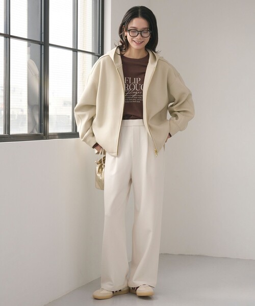 green label relaxing（グリーンレーベルリラクシング）の「ダンボール ジップ フーディ（パーカー・レディース・ブラック/ナチュラル/モカ/グレー・FREE）」の13枚目の写真