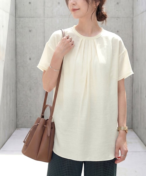 STYLE DELI(スタイルデリ)の「【LUXE】everyday半袖ブラウス(シャツ/ブラウス・レディース・アイボリー/ブラック・FREE)」の2枚目の写真