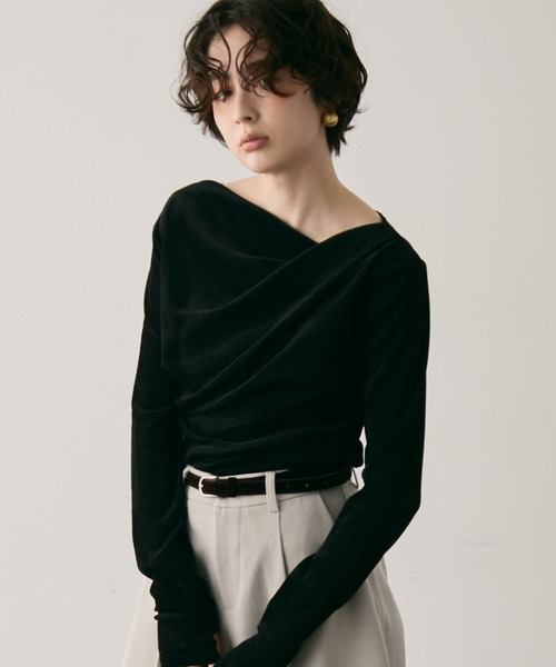 Trish（トリッシュ）の「シアーフロッキードレープロンT（Tシャツ/カットソー・レディース・ブラック/ブラウン/ホワイト・FREE）」の2枚目の写真