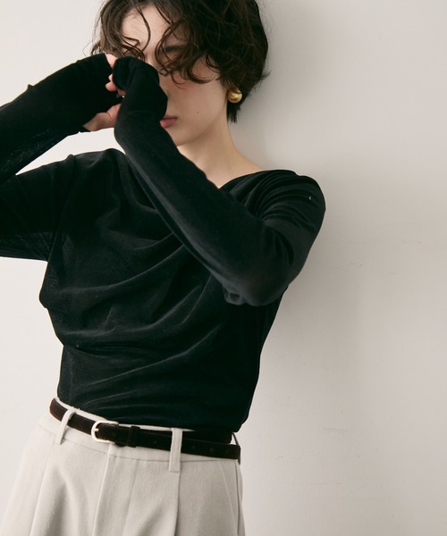 Trish（トリッシュ）の「シアーフロッキードレープロンT（Tシャツ/カットソー・レディース・ブラック/ブラウン/ホワイト・FREE）」の18枚目の写真