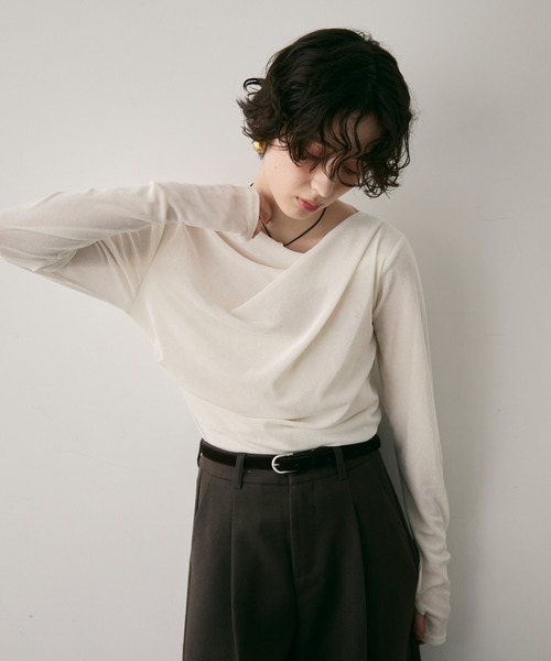 Trish（トリッシュ）の「シアーフロッキードレープロンT（Tシャツ/カットソー・レディース・ブラック/ブラウン/ホワイト・FREE）」の4枚目の写真