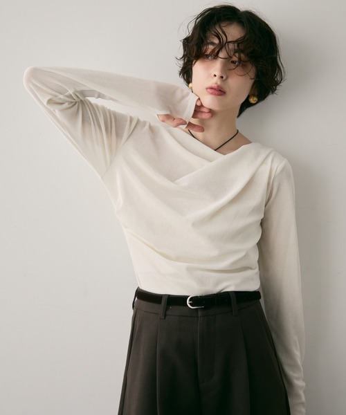 Trish（トリッシュ）の「シアーフロッキードレープロンT（Tシャツ/カットソー・レディース・ブラック/ブラウン/ホワイト・FREE）」の5枚目の写真