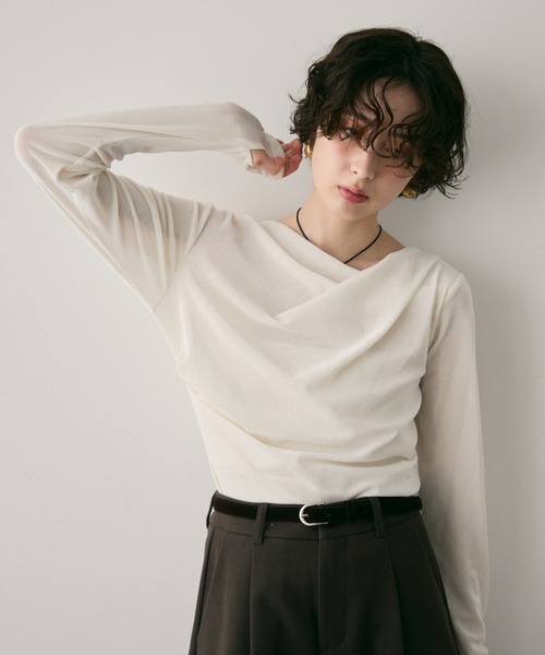 Trish（トリッシュ）の「シアーフロッキードレープロンT（Tシャツ/カットソー・レディース・ブラック/ブラウン/ホワイト・FREE）」の6枚目の写真