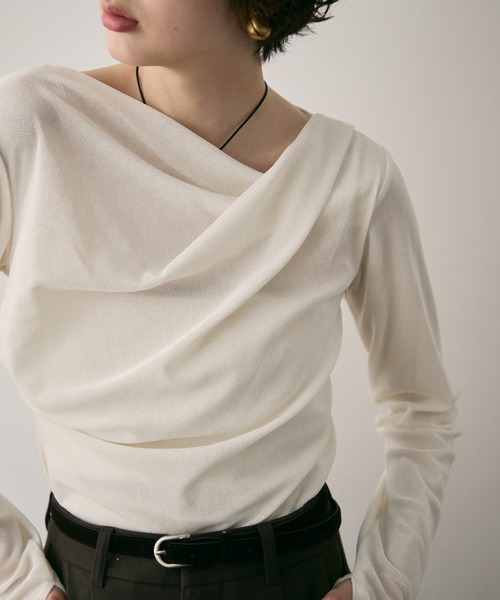 Trish（トリッシュ）の「シアーフロッキードレープロンT（Tシャツ/カットソー・レディース・ブラック/ブラウン/ホワイト・FREE）」の7枚目の写真