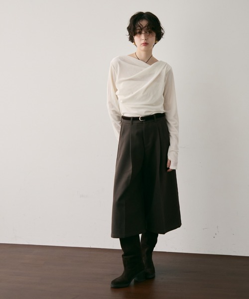 Trish（トリッシュ）の「シアーフロッキードレープロンT（Tシャツ/カットソー・レディース・ブラック/ブラウン/ホワイト・FREE）」の8枚目の写真