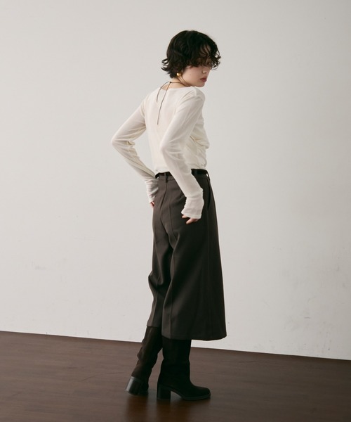 Trish（トリッシュ）の「シアーフロッキードレープロンT（Tシャツ/カットソー・レディース・ブラック/ブラウン/ホワイト・FREE）」の10枚目の写真