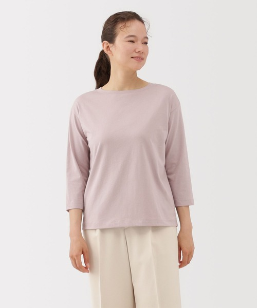無印良品(ムジルシリョウヒン)の「婦人 天竺編みボートネック七分袖Tシャツ(Tシャツ/カットソー・レディース・ブラック/ブラウン/ホワイト/ライトグレー/グリーン系/ラベンダー・S/M/XL/L)」の6枚目の写真