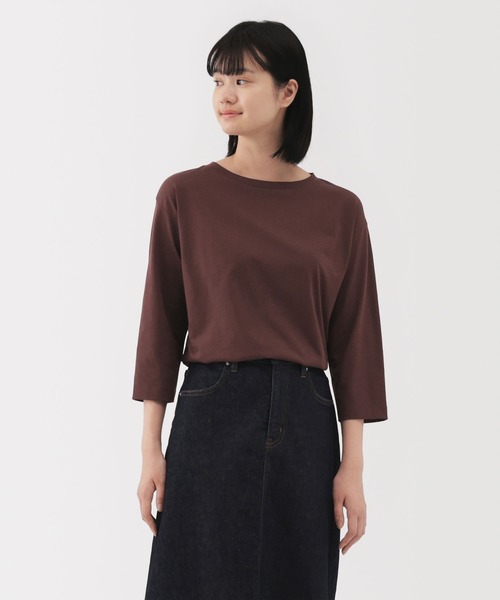 &MOSS ホワイト 七分袖カットソー　M ほぼ未使用 婦人 天竺編みボートネック七分袖Tシャツ（Tシャツ/カットソー