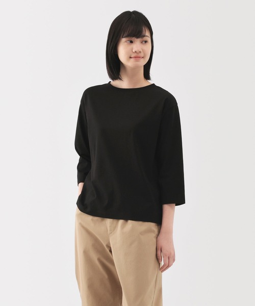 婦人 天竺編みボートネック七分袖Tシャツ（Tシャツ/カットソー