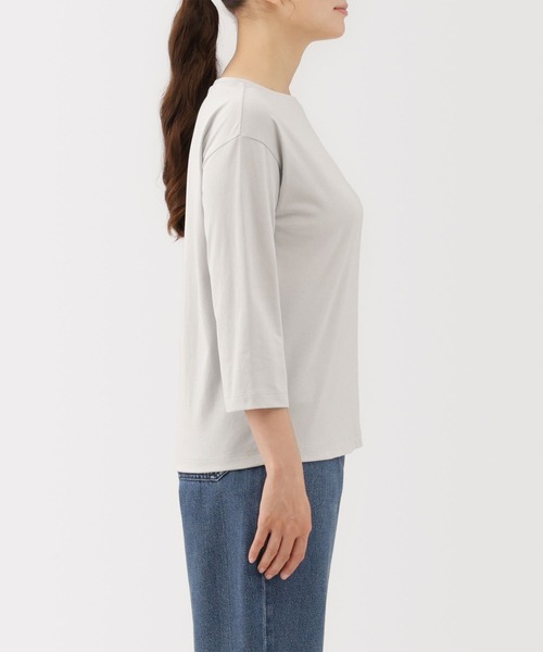 &MOSS ホワイト 七分袖カットソー　M ほぼ未使用 婦人 天竺編みボートネック七分袖Tシャツ（Tシャツ/カットソー