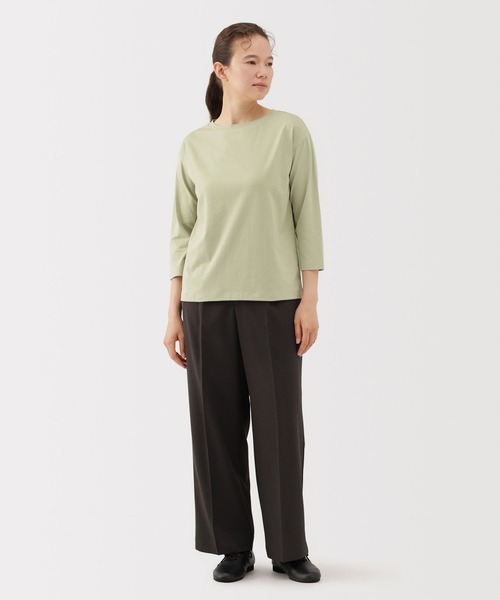 婦人 天竺編みボートネック七分袖Tシャツ（Tシャツ/カットソー