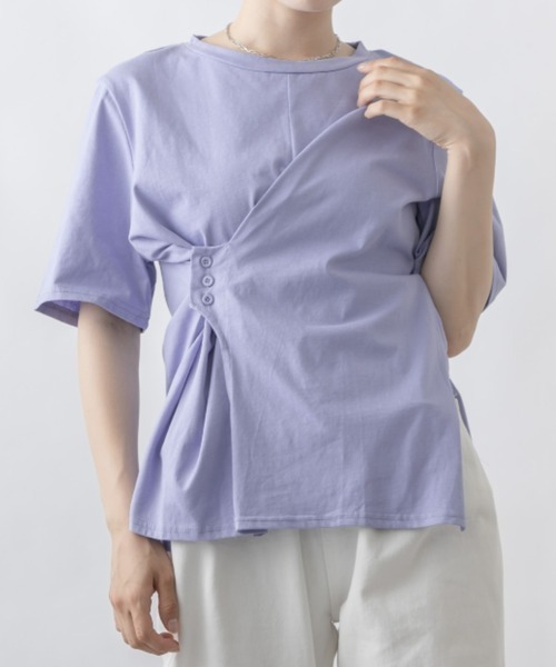 mebole(メボレ)の「サイドボタンデザインTシャツ(Tシャツ/カットソー・レディース・ピンク/パープル/ホワイト/ブルー・FREE)」の18枚目の写真