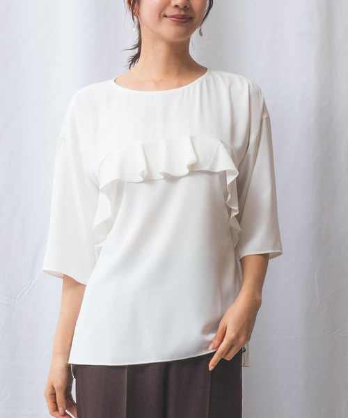 セール】【NARACAMICIE】ジョーゼットフロントフリル七分袖プル