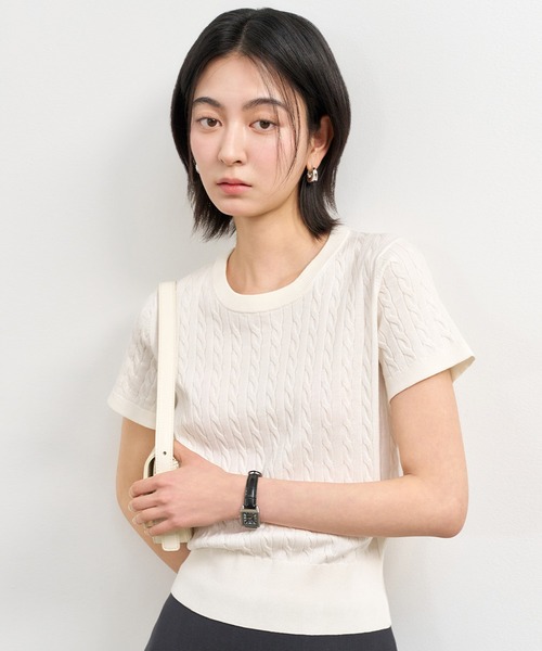 【GENERAL IDEA】Tencel Cable Half Knit Pullover ティーシャツ GENERAL IDEA/ジェネラルアイディア tencel cable half knit