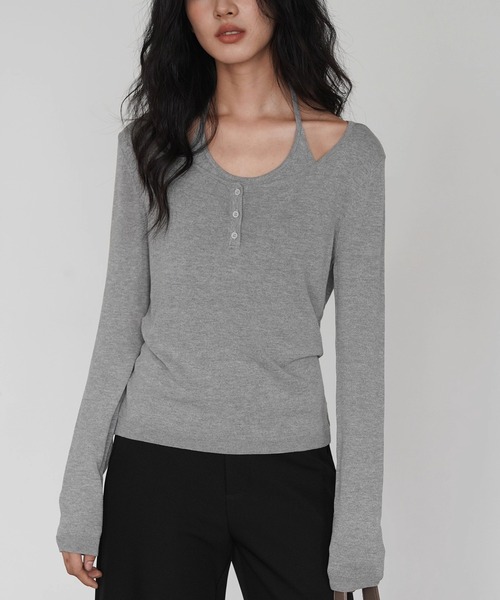 レイヤードヘンリーネックトップス EM25a035【EIGHTHMONTH】 ヘンリー