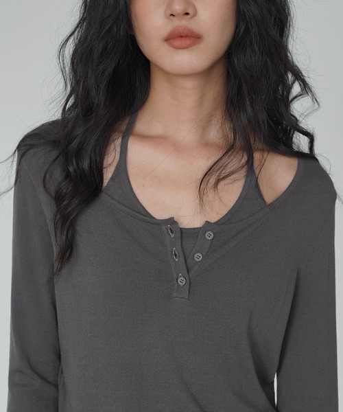 レイヤードヘンリーネックトップス EM25a035【EIGHTHMONTH】 ヘンリー