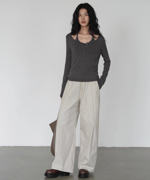 レイヤードヘンリーネックトップス EM25a035【EIGHTHMONTH】（Tシャツ