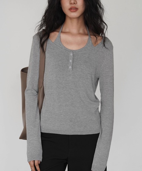 EIGHTHMONTH レイヤードヘンリーネックトップス EM25a035 レイヤードヘンリーネックトップス EM25a035【EIGHTHMONTH】