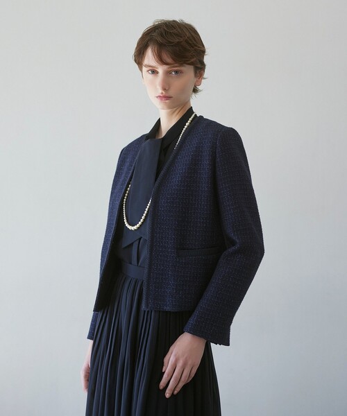 Paul Stuart ノーカラージャケット＆スカート グレージュ ポール