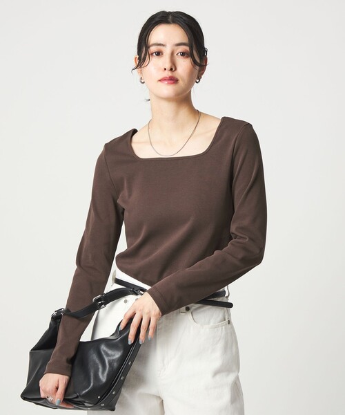 green label relaxing（グリーンレーベルリラクシング）の「デコルテ フライス ロングスリーブ プルオーバー（Tシャツ/カットソー・レディース・ブラック/モカ/オフホワイト/ダークブラウン・FREE）」の3枚目の写真