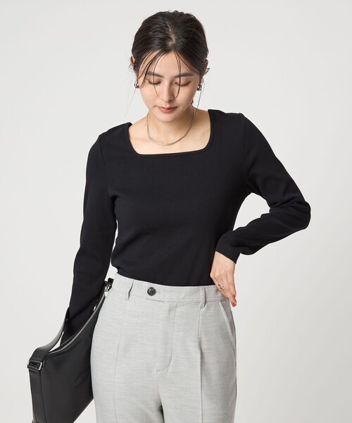 green label relaxing（グリーンレーベルリラクシング）の「デコルテ フライス ロングスリーブ プルオーバー（Tシャツ/カットソー・レディース・ブラック/モカ/オフホワイト/ダークブラウン・FREE）」の2枚目の写真