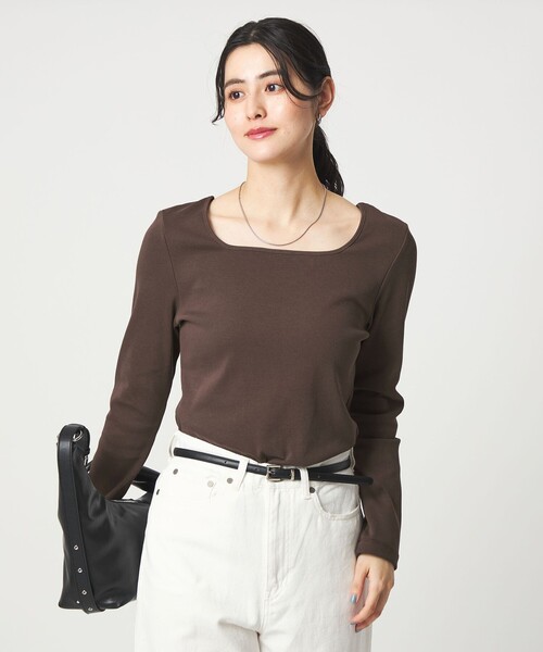 green label relaxing（グリーンレーベルリラクシング）の「デコルテ フライス ロングスリーブ プルオーバー（Tシャツ/カットソー・レディース・ブラック/モカ/オフホワイト/ダークブラウン・FREE）」の22枚目の写真