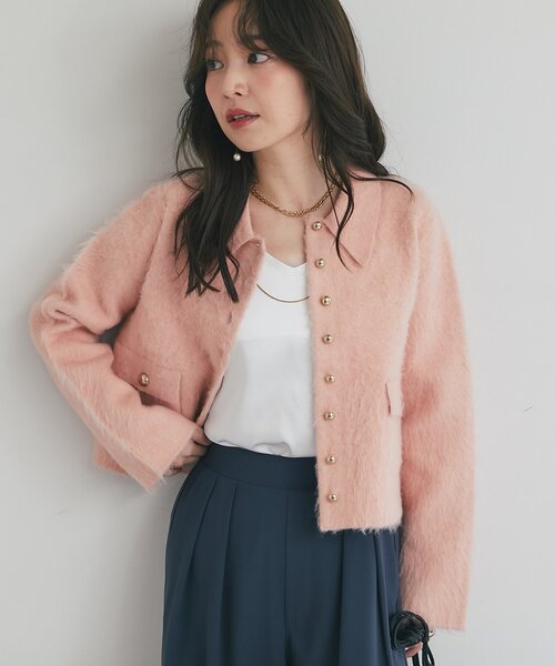 La boutique BonBon(ラブティックボンボン)の「【今すぐお届け!・ON・OFF兼用】襟付き接結ニットジャケットカーディガン(その他アウター・レディース・ネイビー/オフホワイト/ピンク・FREE)」の21枚目の写真