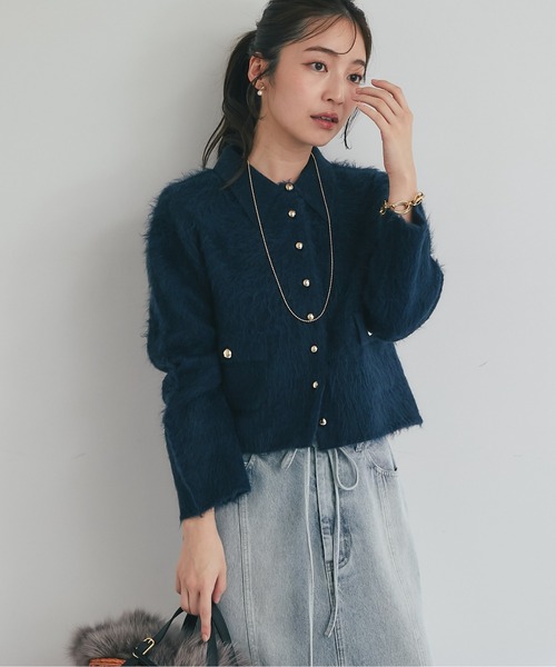 La boutique BonBon(ラブティックボンボン)の「【今すぐお届け!・ON・OFF兼用】襟付き接結ニットジャケットカーディガン(その他アウター・レディース・ネイビー/オフホワイト/ピンク・FREE)」の1枚目の写真