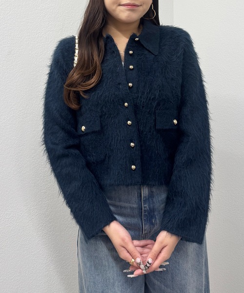 La boutique BonBon(ラブティックボンボン)の「【今すぐお届け!・ON・OFF兼用】襟付き接結ニットジャケットカーディガン(その他アウター・レディース・ネイビー/オフホワイト/ピンク・FREE)」の4枚目の写真