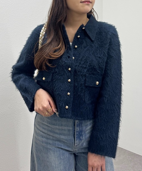 La boutique BonBon(ラブティックボンボン)の「【今すぐお届け!・ON・OFF兼用】襟付き接結ニットジャケットカーディガン(その他アウター・レディース・ネイビー/オフホワイト/ピンク・FREE)」の6枚目の写真